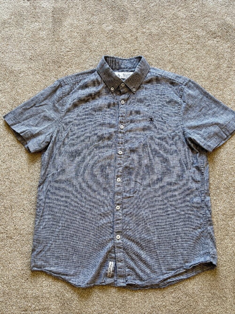 Men's Penguin Short Sleeve Button Down Shirt - Medium